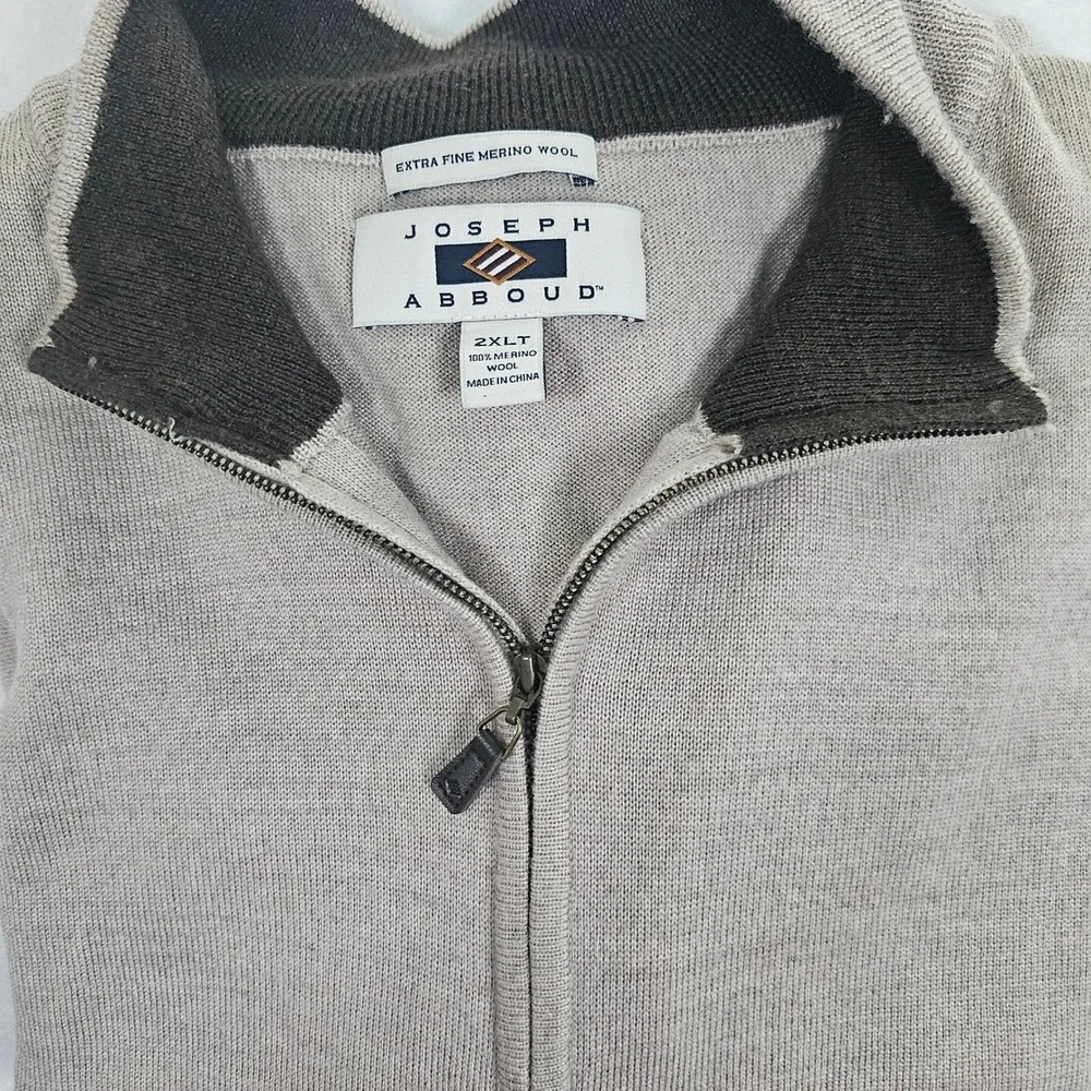 Joseph Abboud Mens 2XLT Extra Fine Merino Wool Quarter‎ Zip Sweater Taupe Tall